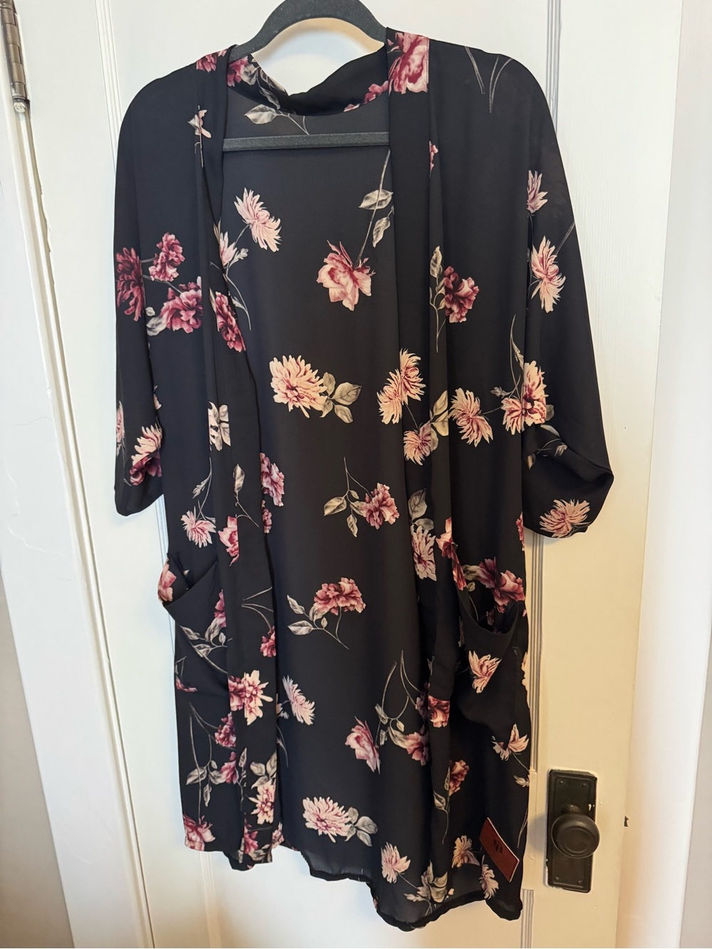 Black Floral Cardigan- Women's Lightweight Open Front